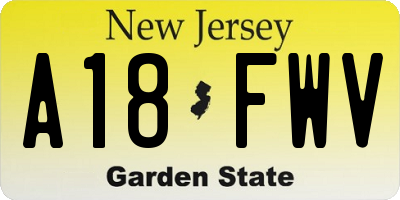 NJ license plate A18FWV