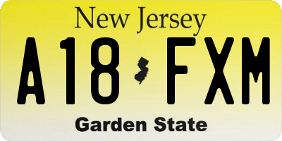 NJ license plate A18FXM