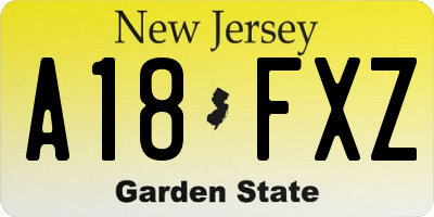 NJ license plate A18FXZ