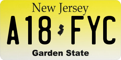 NJ license plate A18FYC