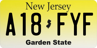 NJ license plate A18FYF