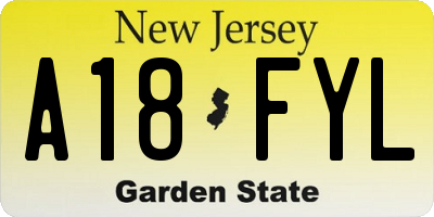 NJ license plate A18FYL