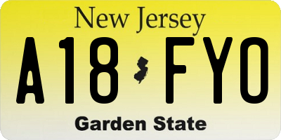 NJ license plate A18FYO