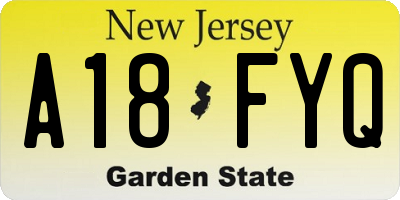 NJ license plate A18FYQ