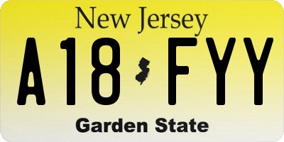 NJ license plate A18FYY