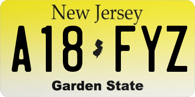 NJ license plate A18FYZ