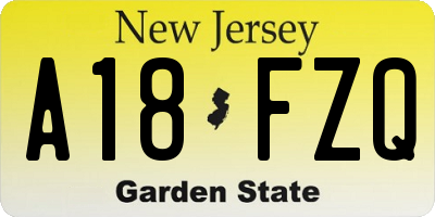 NJ license plate A18FZQ