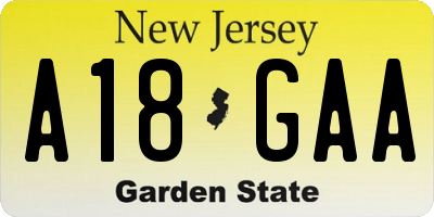 NJ license plate A18GAA
