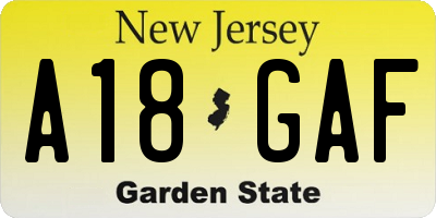 NJ license plate A18GAF