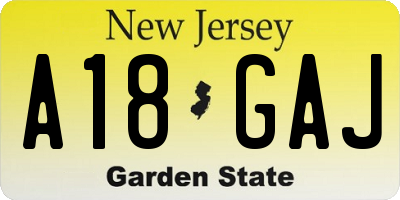 NJ license plate A18GAJ