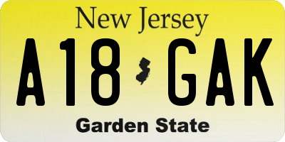 NJ license plate A18GAK