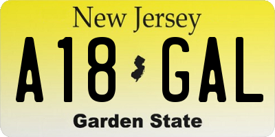NJ license plate A18GAL