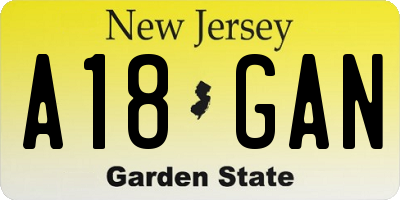 NJ license plate A18GAN