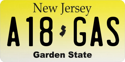 NJ license plate A18GAS