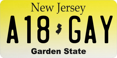 NJ license plate A18GAY