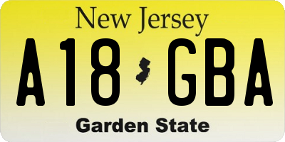 NJ license plate A18GBA