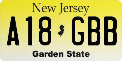 NJ license plate A18GBB