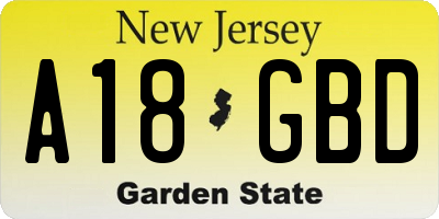 NJ license plate A18GBD