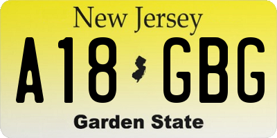 NJ license plate A18GBG