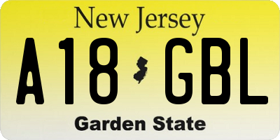 NJ license plate A18GBL