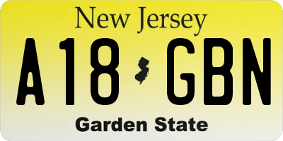 NJ license plate A18GBN