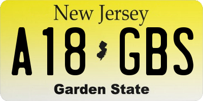 NJ license plate A18GBS