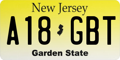 NJ license plate A18GBT