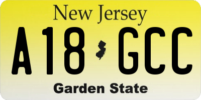 NJ license plate A18GCC