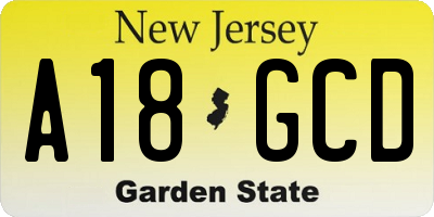 NJ license plate A18GCD