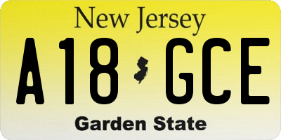 NJ license plate A18GCE