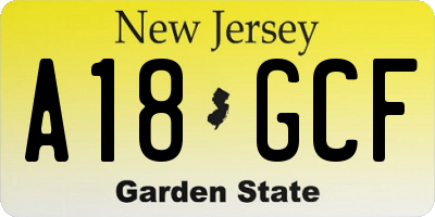 NJ license plate A18GCF