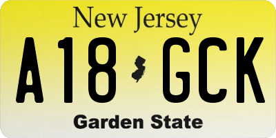 NJ license plate A18GCK