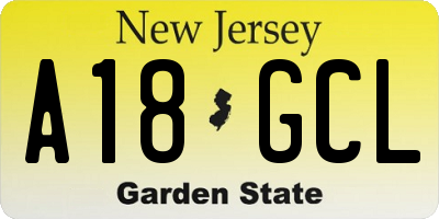 NJ license plate A18GCL