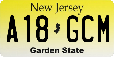 NJ license plate A18GCM