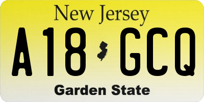 NJ license plate A18GCQ