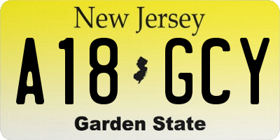 NJ license plate A18GCY