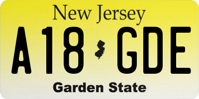 NJ license plate A18GDE