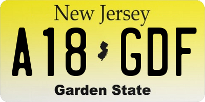 NJ license plate A18GDF