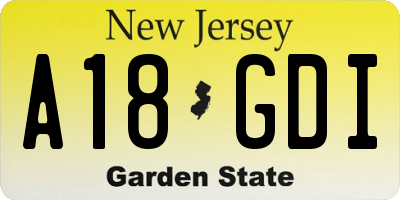 NJ license plate A18GDI