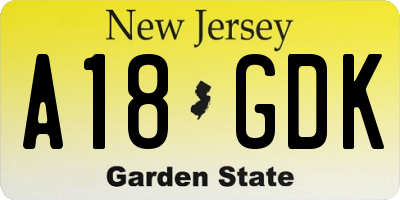 NJ license plate A18GDK