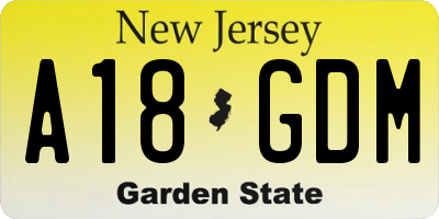 NJ license plate A18GDM