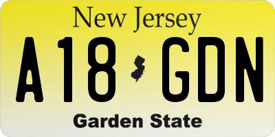 NJ license plate A18GDN