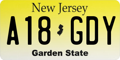 NJ license plate A18GDY