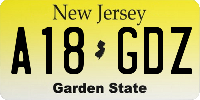 NJ license plate A18GDZ