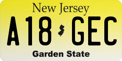 NJ license plate A18GEC