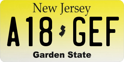 NJ license plate A18GEF