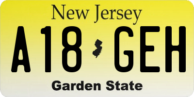 NJ license plate A18GEH