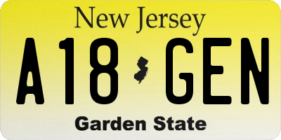 NJ license plate A18GEN