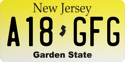 NJ license plate A18GFG