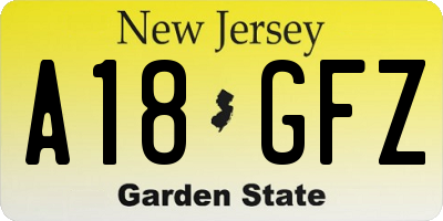 NJ license plate A18GFZ